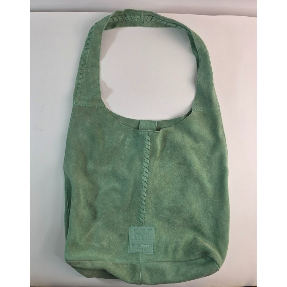 Haute Hippie Leather Suede Hobo Shoulder Bag Green Festival Boho Purse - Picture 2 of 13